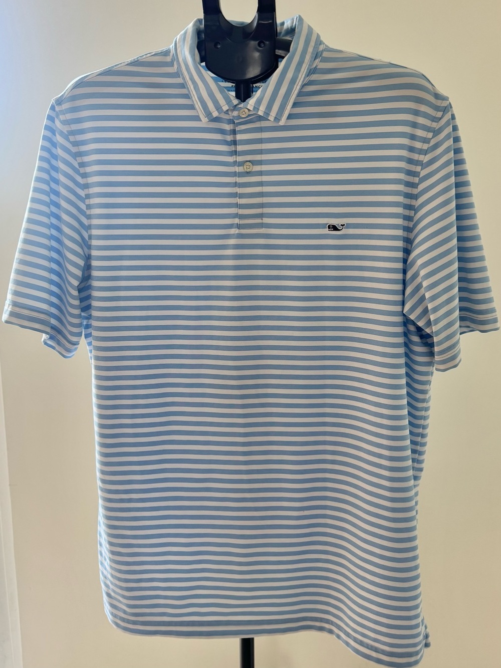 Vineyard Vines Men’s Large Performance Polo Blue White Stripe Golf Shirt
